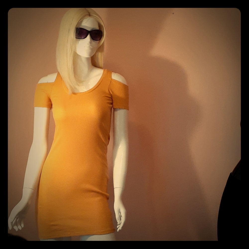 Yellow sexy,skin tight mini dress